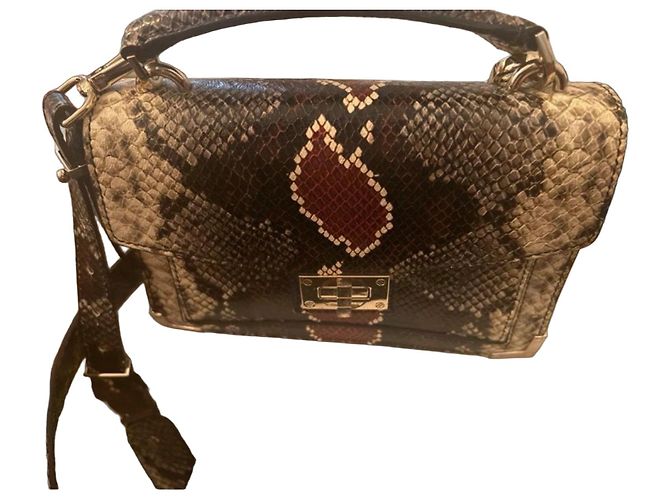 The Kooples Python handbag Brown Red Python print