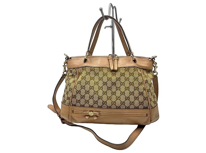 Saco Tote Gucci Princy em tela monogramada e couro Marrom Bege