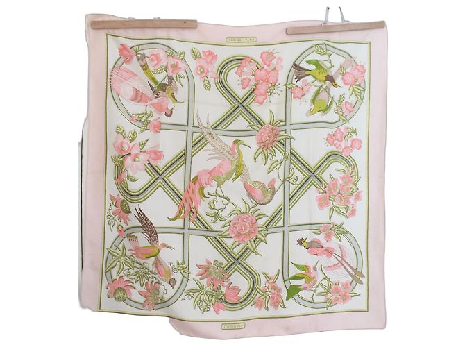 Hermès Lenço Caraïbe de seda - Rosa Marrom Branco Verde