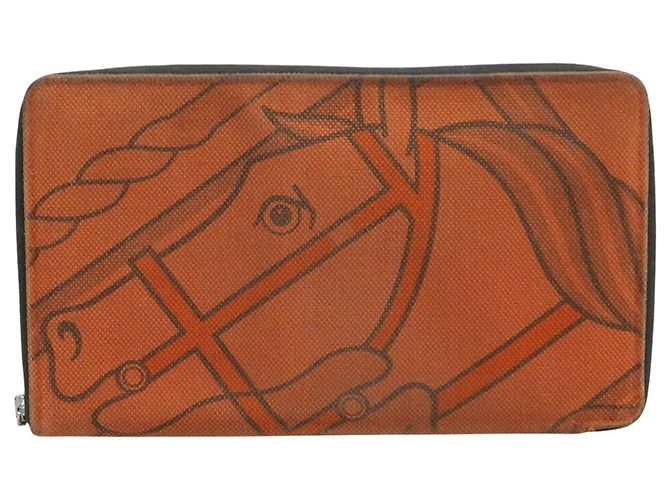 Hermès Cartera larga Hermes de lona y cuero naranja