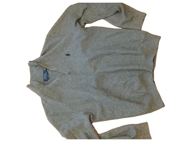 Polo Ralph Lauren grauer Baumwollpullover mit Reißverschluss
