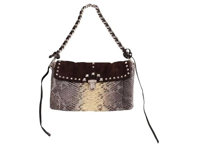 Mini mala Prada castanha em couro exótico Marrom