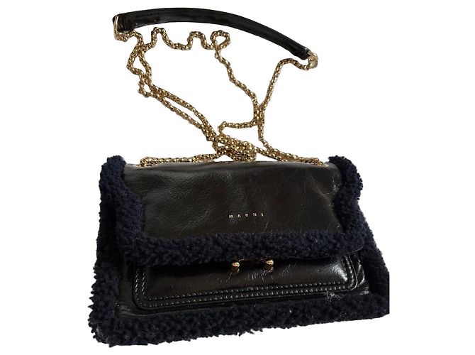 Bolsa de couro Marni azul escuro