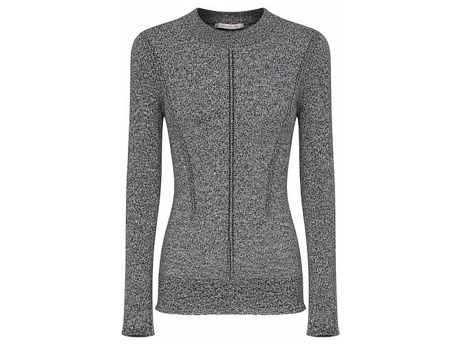 Christopher Kane Pull Skinny en Maille Lurex Argenté Gris
