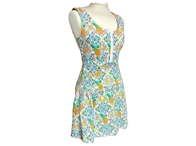 Manoush Collector Reverse Esanar Pineapple Ananas Kleid TXS/S Pink Weiß Blau Grün Orange Gelb