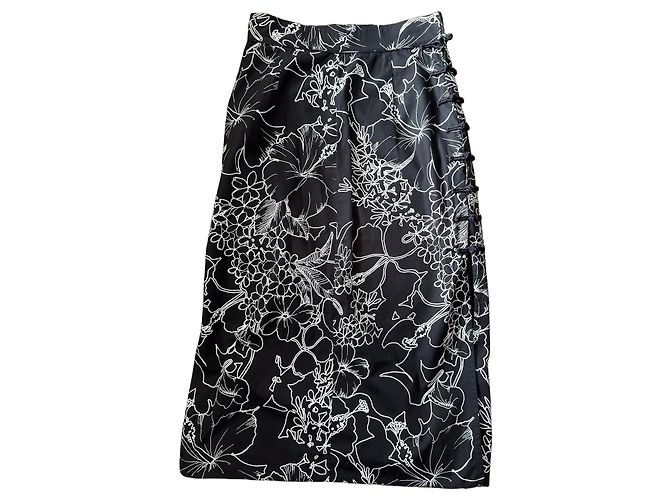 Gonna Midi Miu Miu Stampa Floreale Nera Nero Bianco