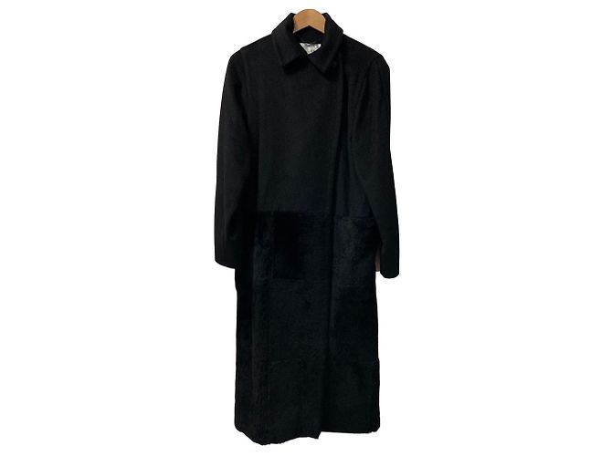 Max Mara Camel Shearling Long Coat Black