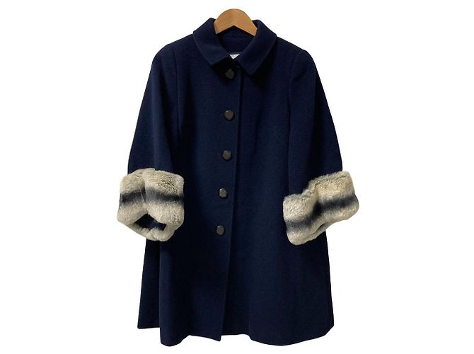 Autre Marque Rene Angora Blend Wool Coat Blue