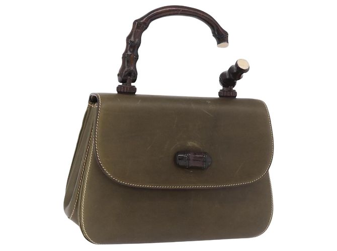 Bolso de mano GUCCI Bamboo en piel caqui y oro, auténtico, código de artículo ep11339.