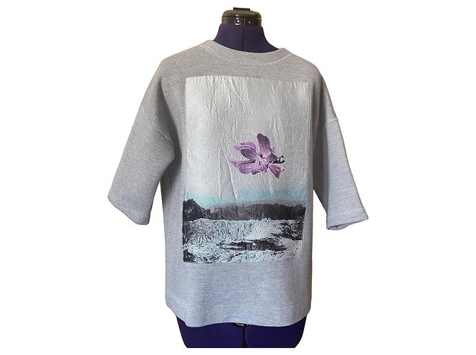 Christian Dior Wollpullover mit Orchideen-Motiv Grau