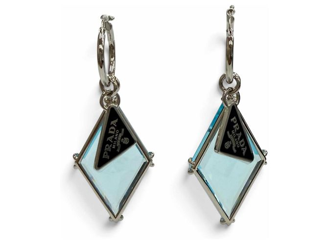 Prada Bluegrass Ohrringe mit Dreiecks-Logo-Plakette Blau