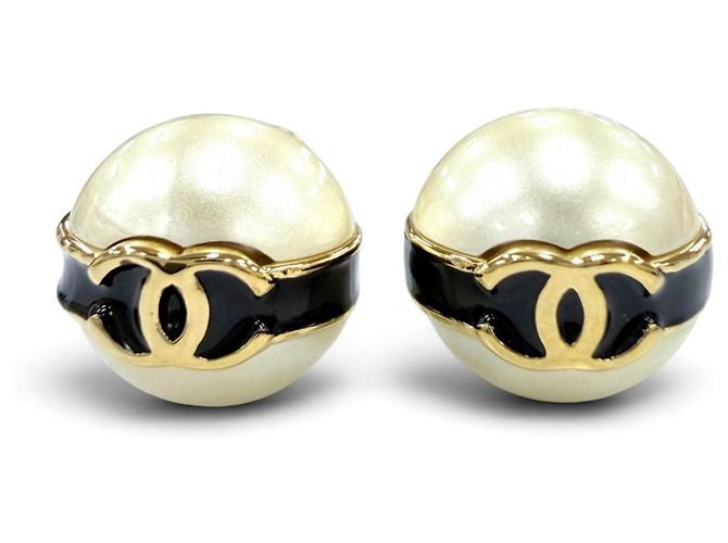 Orecchini Chanel B24 Coco Mark Eco Pearl Black Line Nero D'oro