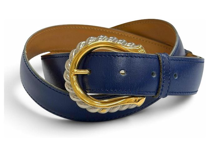 Hermès Hermes Vintage 1993 Leather Belt Blue Navy blue
