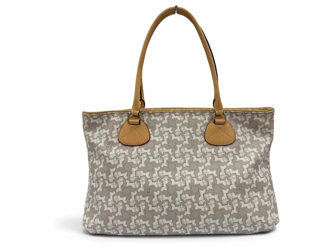 Céline Saco Tote em couro Celine Old Celine Sulky Logogram Carriage Pattern Marrom Cinza