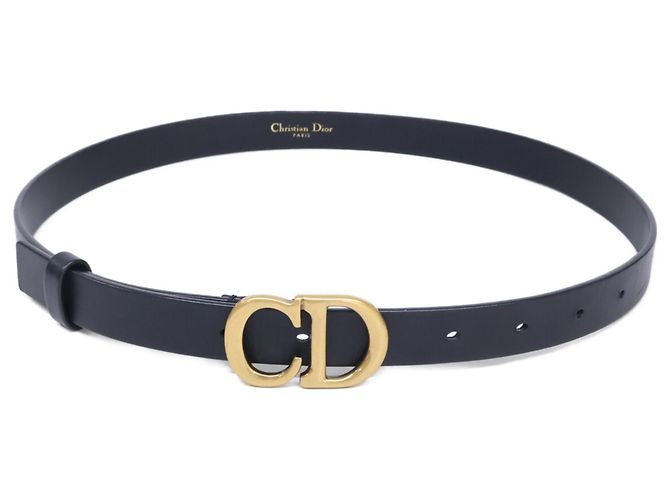 Cinto estreito de couro com fivela Christian Dior Preto Dourado