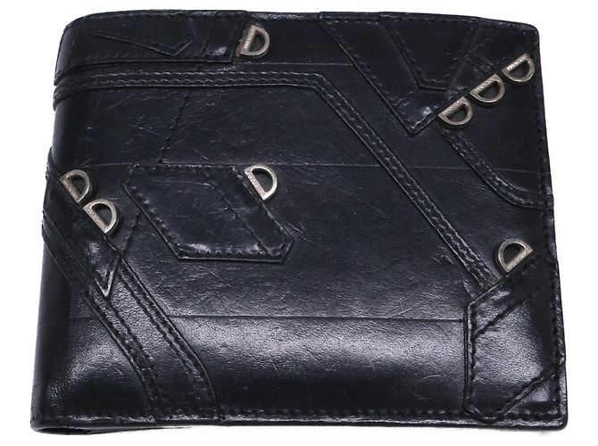 Christian Dior Dior Homme Leather Patchwork Bi-fold Wallet Black