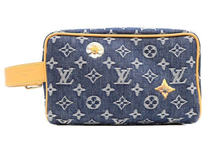 Necessaire Louis Vuitton Monogram Denim Flower Locker Blu scuro