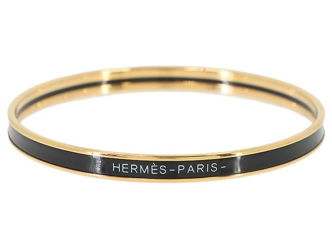 Hermès Bracelete Hermes Uni Enamel em Preto e Dourado