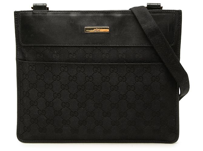 Borsa a tracolla Gucci in tela GG nera e vitello Nero