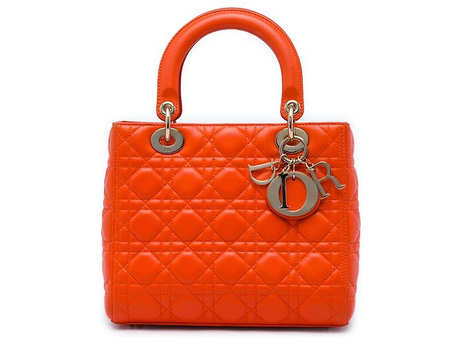 Dior Orange Medium Lambskin Cannage Lady Dior