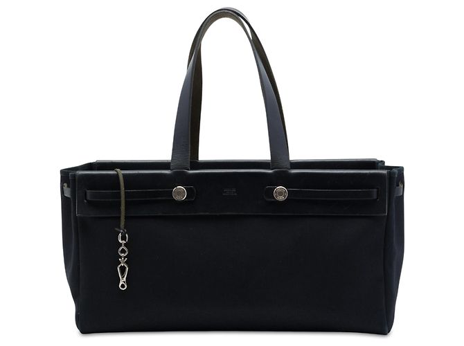 Hermès Black Toile and Vache Hunter Herbag Cabas MM Nero
