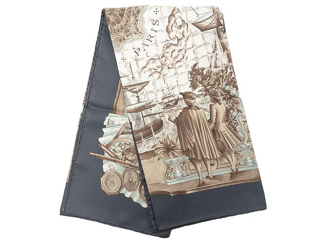 Lenço de seda Hermès Gray Azvlejos 90 Marrom