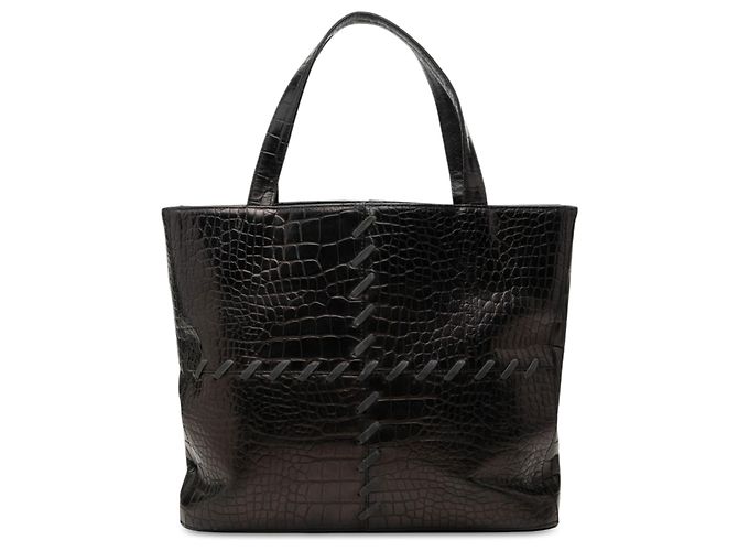 Autre Marque Bolso tote Saint Laurent de piel grabada efecto cocodrilo negro