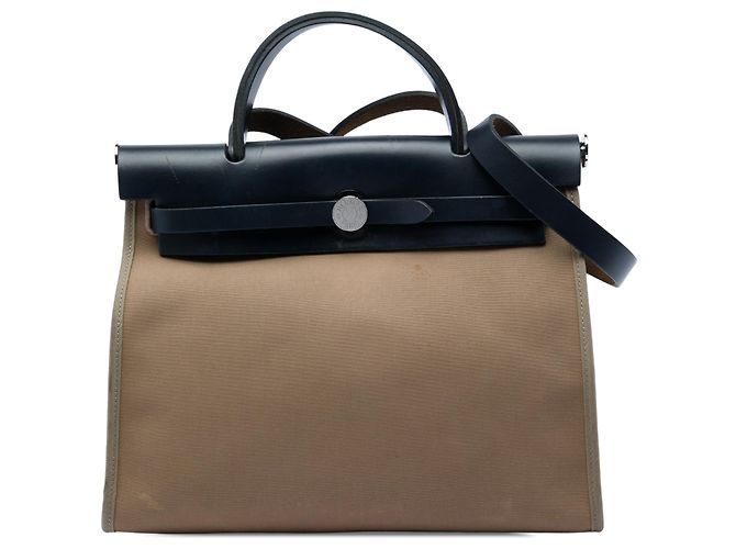 Hermès Brown Toile Herbag Zip 31 Marron Marron clair