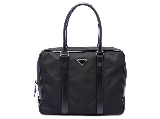 Prada Business-Tasche aus Tessuto mit Saffiano-Besatz in Schwarz