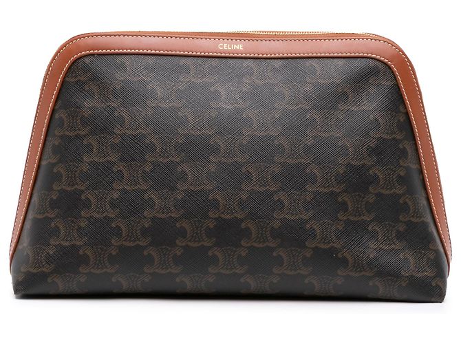 Céline Clutch Celine Brown Triomphe Coated Canvas Castaño Marrón oscuro