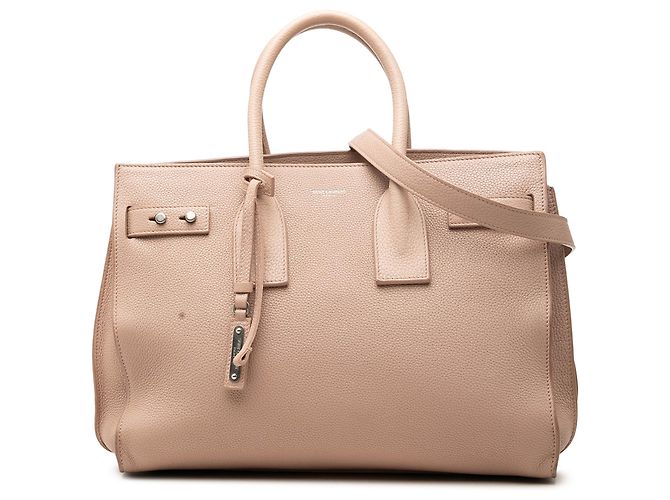 Autre Marque Saint Laurent Sac De Jour Satchel Small em couro de bezerro granulado marrom flexível Carne