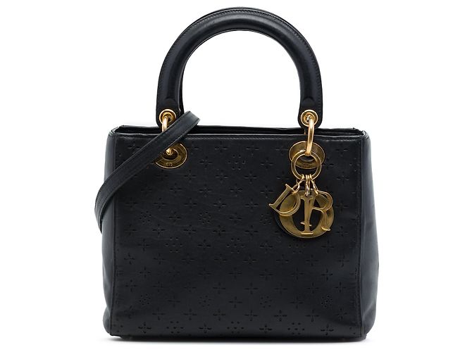 Dior Black Medium Perforated Calfskin Flower Lady Dior Nero