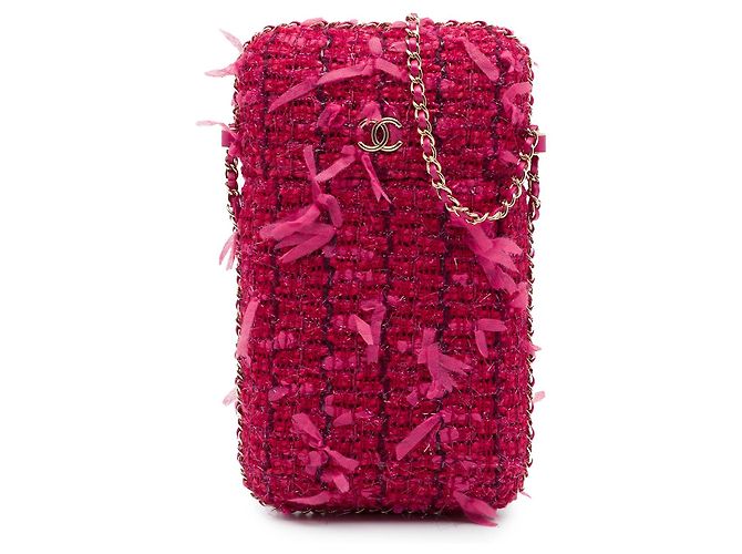 Chanel Handyhalter mit Kette aus rosa Tweed Pink