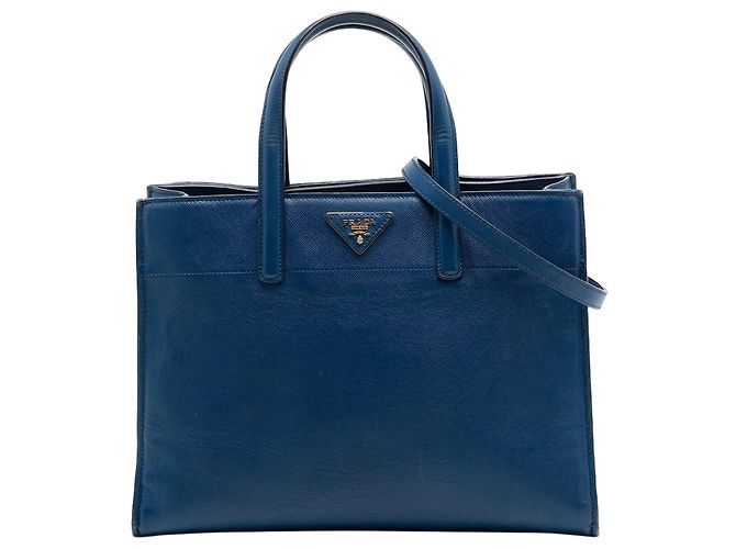 Sac Tote Prada Blue Saffiano Soft Triple Pocket Bleu Bleu foncé