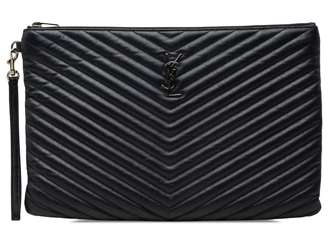 Autre Marque Portadocumenti Saint Laurent in pelle blu con monogramma chevron Blu navy