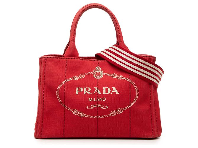 Prada Borsa Tote Small Canvas Canapa Logo Rossa Rosso