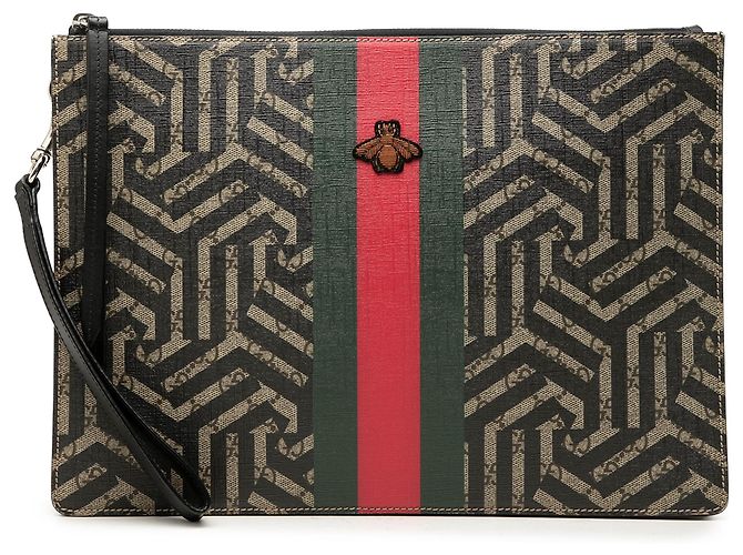 Clutch Gucci Beige GG Supreme Caleido Web Bee