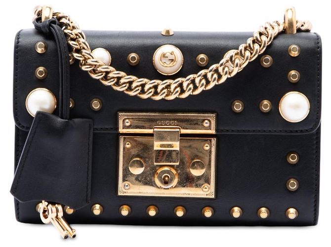 Padlock Gucci Borsa Crossbody in Pelle Nera Small con Perle e Chiusura a Lucchetto Nero