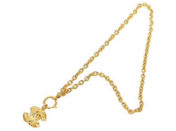 Colar com pingente acolchoado Chanel Gold CC banhado a ouro Dourado