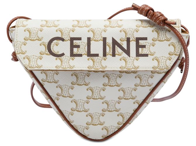 Céline Celine Beige Triomphe Coated Canvas Triangle Crossbody Bege