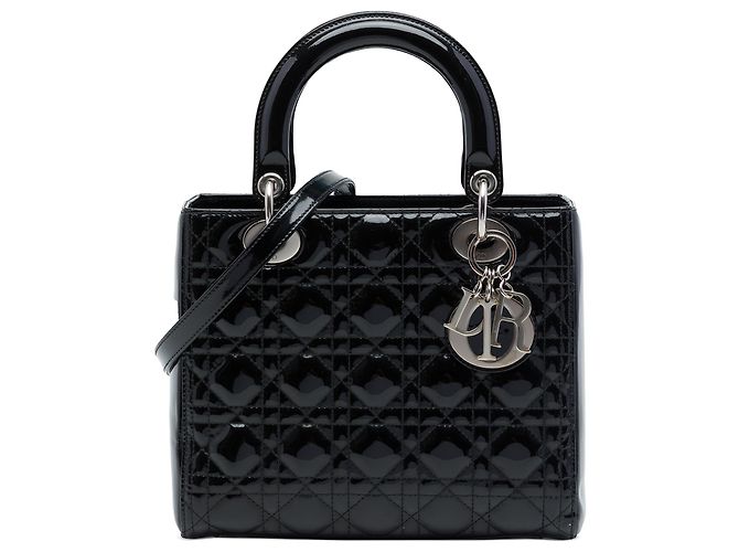Autre Marque Dior Black Medium Patent Cannage Lady Dior Noir