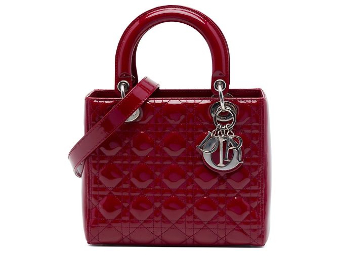 Autre Marque Dior Red Medium Patent Cannage Lady Dior Rouge Bordeaux