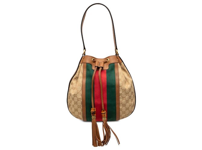 Gucci Beige GG Canvas Web Rania Drawstring Hobo-Tasche