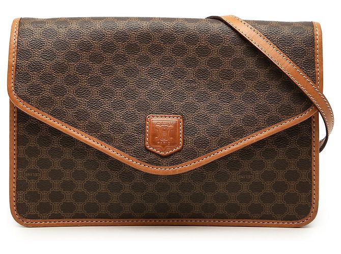 Céline Bolsa Tiracolo Celine Brown Macadam Coated Canvas Marrom