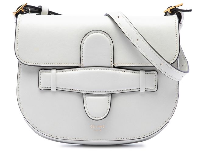 Céline Celine Mini Bolsa Conversível Simétrica em Pele de Vitelo Lisa Cinza Marrom