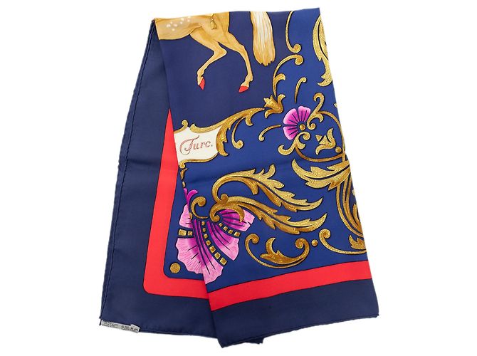Lenço de seda Hermès Blue Cheval Turc 90 Azul