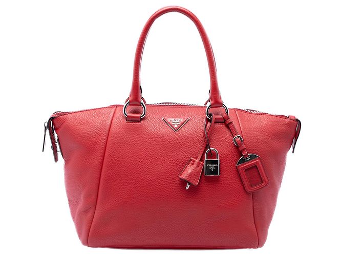 Prada Red Vitello Daino Double Handle Satchel