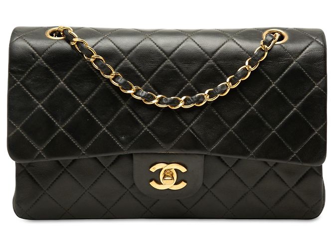 Chanel Black Medium Classic Lambskin Double Flap Nero