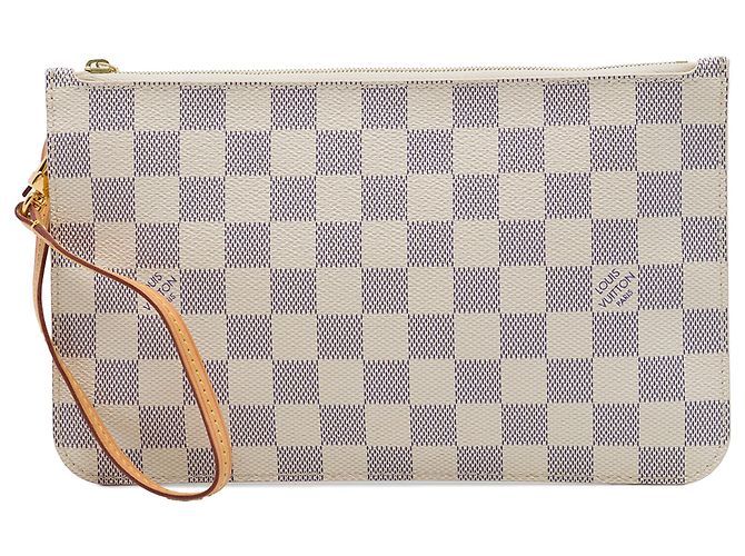 Louis Vuitton White Damier Azur Neverfull MM Pouch Blanco