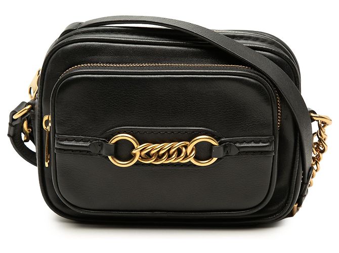 Bolsa Camera Burberry em couro de bezerro preto com corrente